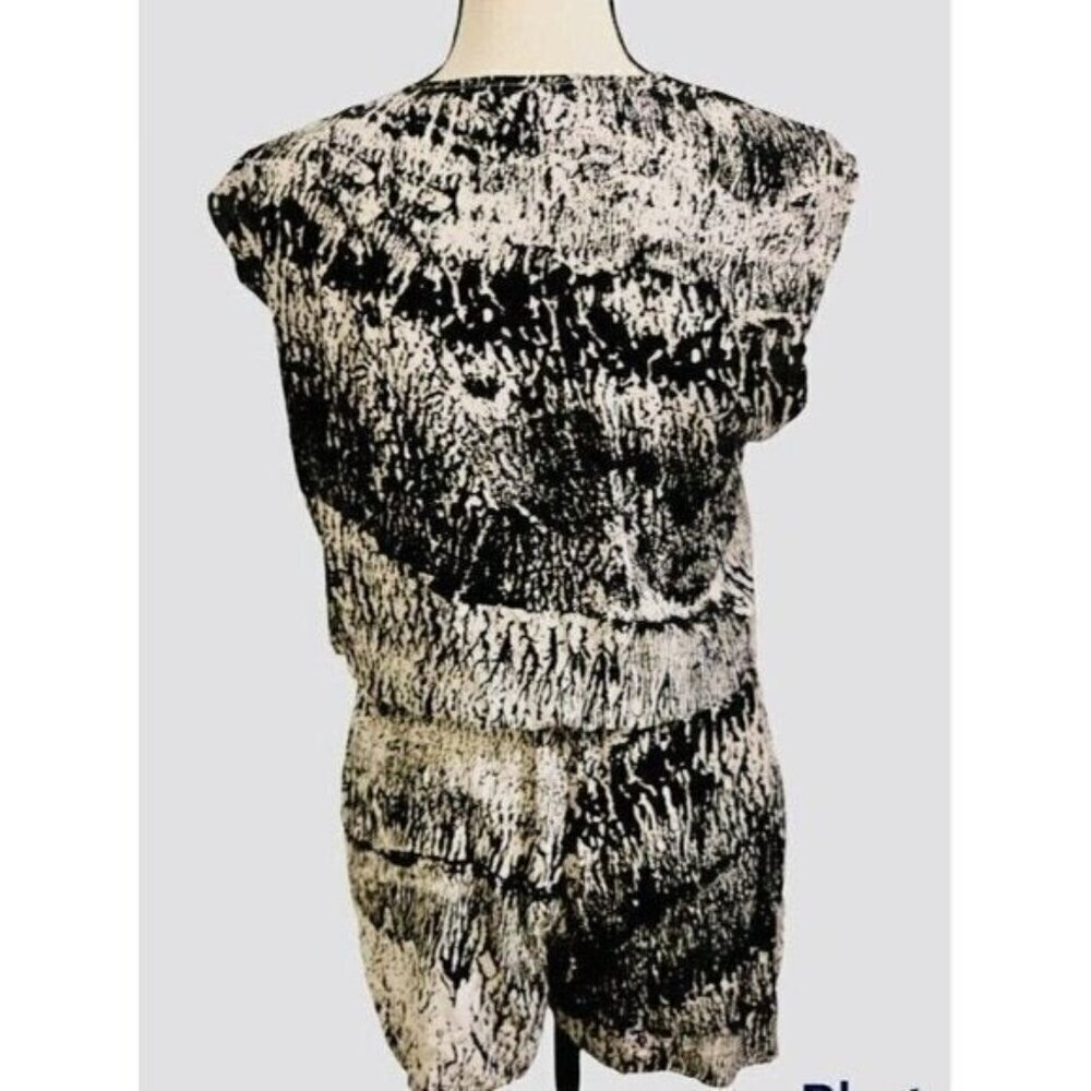 Betro Simone Womens Tie Front Side Split Romper Size L Black White Elastic Waist